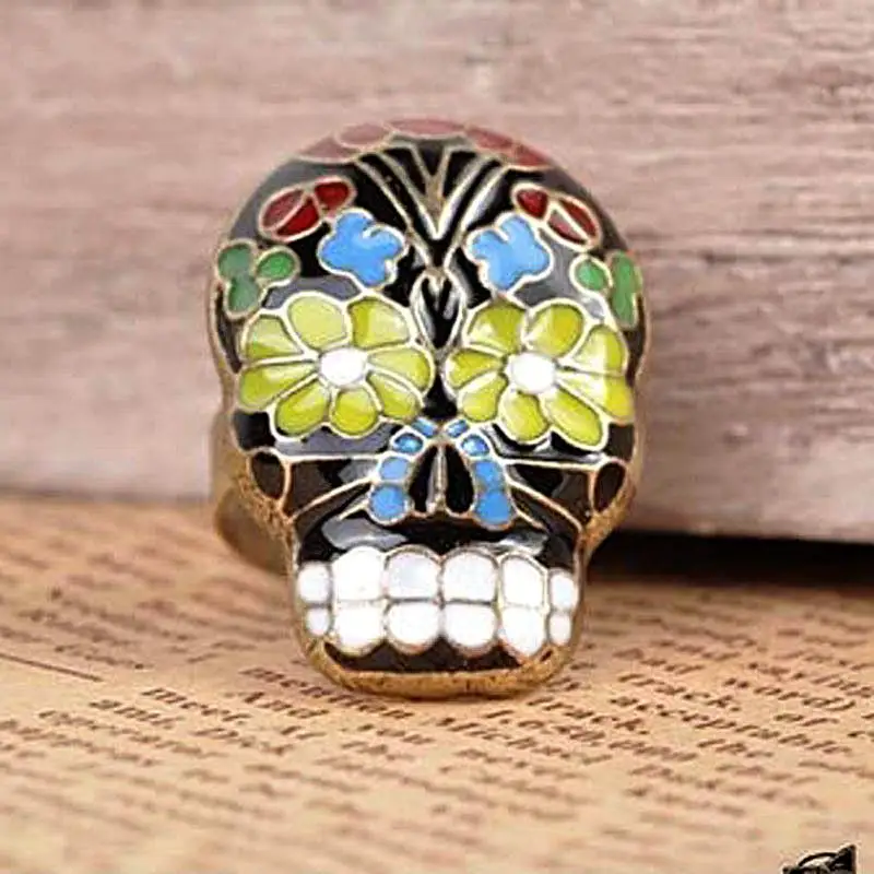 Модное винтажное кольцо в форме капельного масла с цветком и черепом