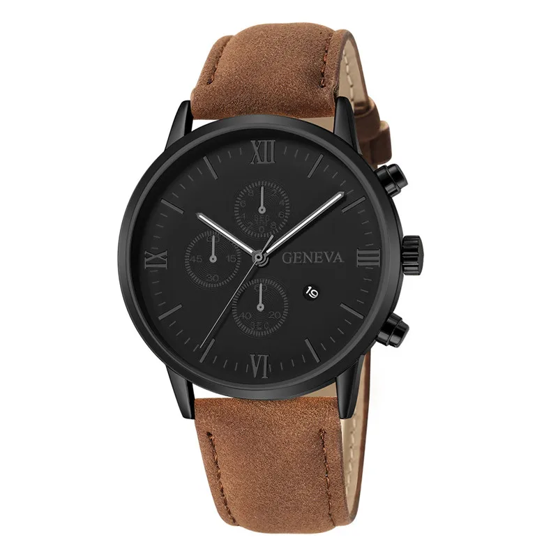 Geneva Relogio Masculino Модные кварцевые мужские наручные часы кожаные спортивные reloj hombre #