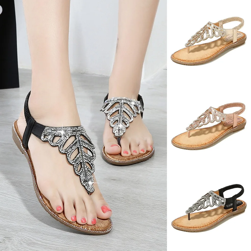 

SAGACE 2019 Women Sandals Ladies Bohemia Bling Crystal Flat Sandals Beach Casual Shoes Summer Women Shoes 9031119