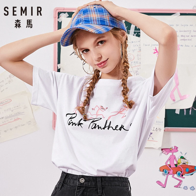 SEMIR Женская футболка из 100% хлопка с коротким рукавом в рубчик круглым вырезом