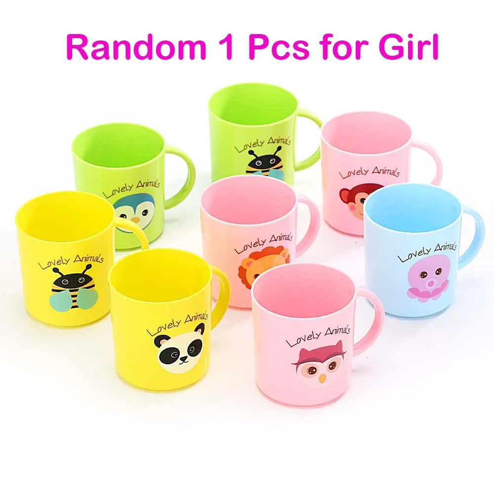 Random 1Pcs for Girl 1 шт., 250 мл, Детская молочная чашка с ручкой, кружка для завтрака, домашняя чашка для напитков, желтый/синий/зеленый/розовый, случайный рисунок - Цвет: Random 1Pcs for Girl