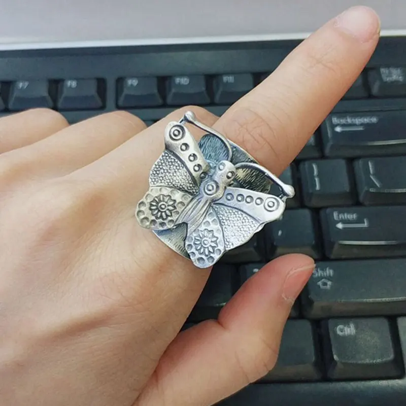 FNJ 925 Серебряное кольцо с бабочкой чистый S990 стерлингового серебра тайский серебряный Серебряные кольца для Для женщин ювелирные изделия регулируемый Размеры