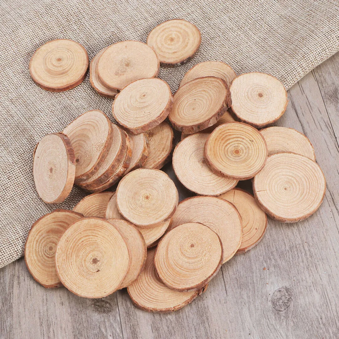 

30pcs Pine Wafer Hand-painted Material Wood Log Slices Pine Round Slices Wedding Pyrography DIY Crafts Decor 3-4cm