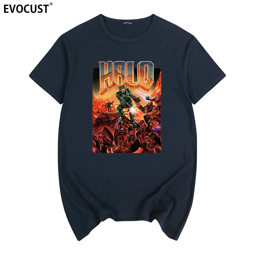 navy blue Halo Master Chief аниме Войны Игра Футболка хлопок мужская футболка новая футболка Wo мужчины s пара любит дизайн лето - Цвет: navy blue