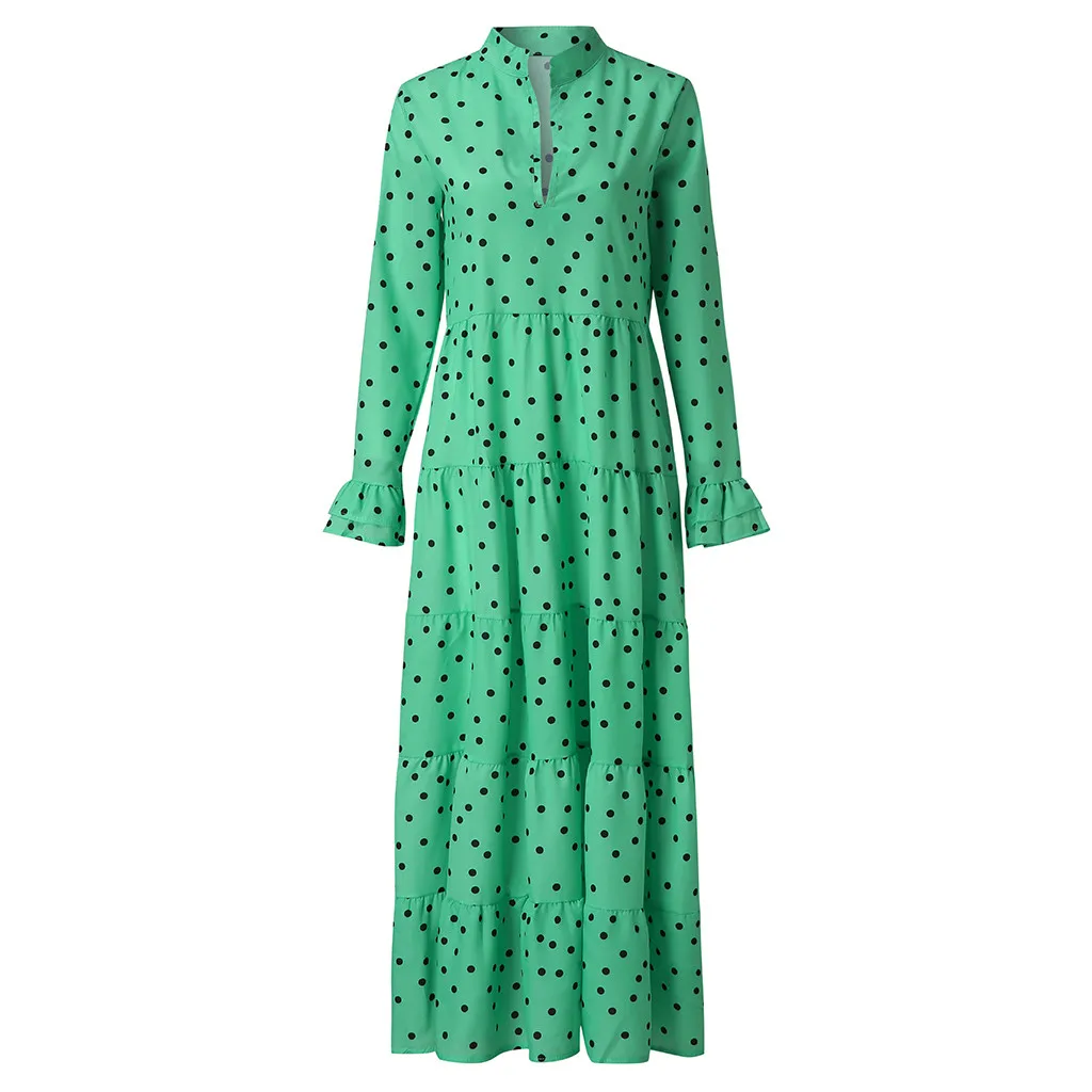 Женское платье с длинным рукавом повседневное длинное макси v образным вырезом и