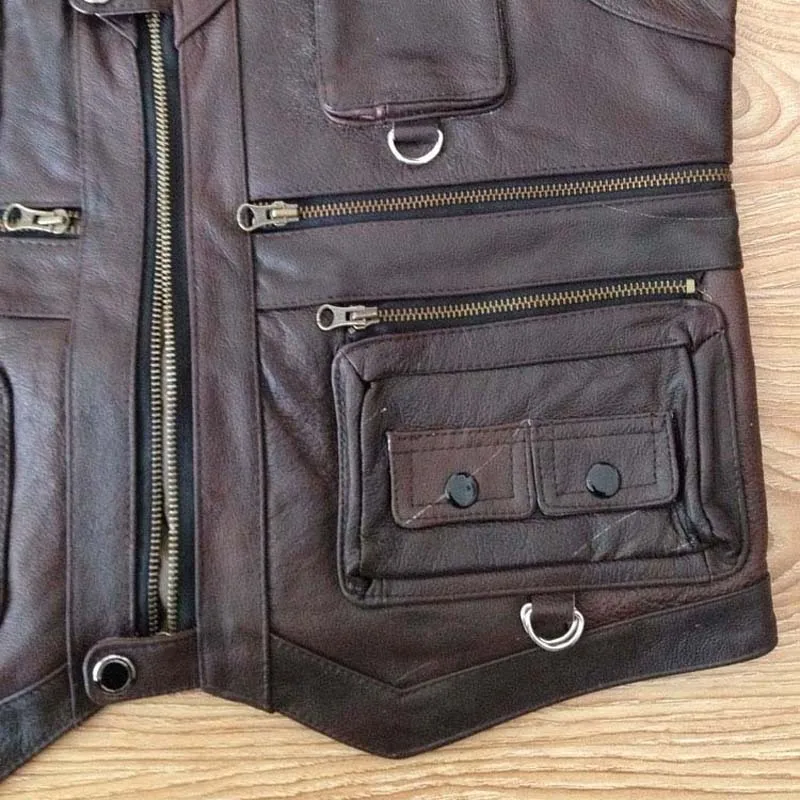 Жилет мужской из натуральной кожи повседневная безрукавка с несколькими