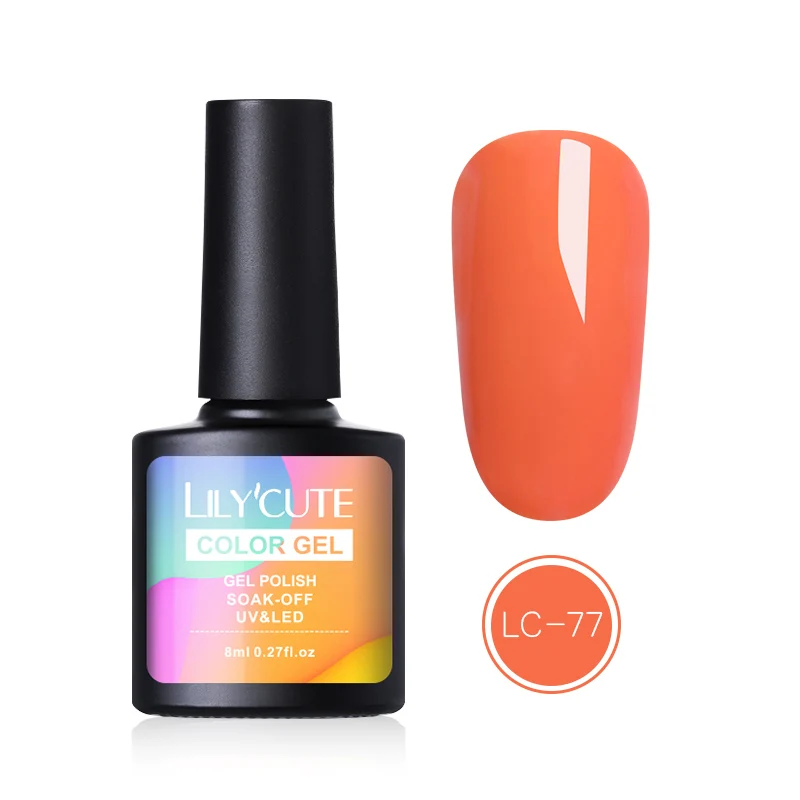 LC 77 LILYCUTE 8 мл гель для ногтей с блестками лак для живого кораллового апельсина чистый цвет для ногтей Полупостоянный отмачиваемый УФ светодиодный гель лак для ногтей - Цвет: LC 77