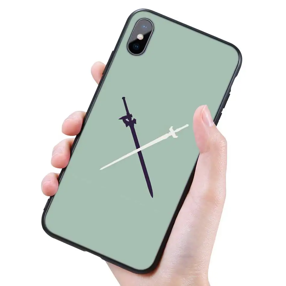 Силиконовый черный чехол для iPhone 11 Pro XR X XS MAX 7 8 6 6S Plus 5 5S SE 5C 7Plus 8Plus Phone Sword Art Online SAO аниме