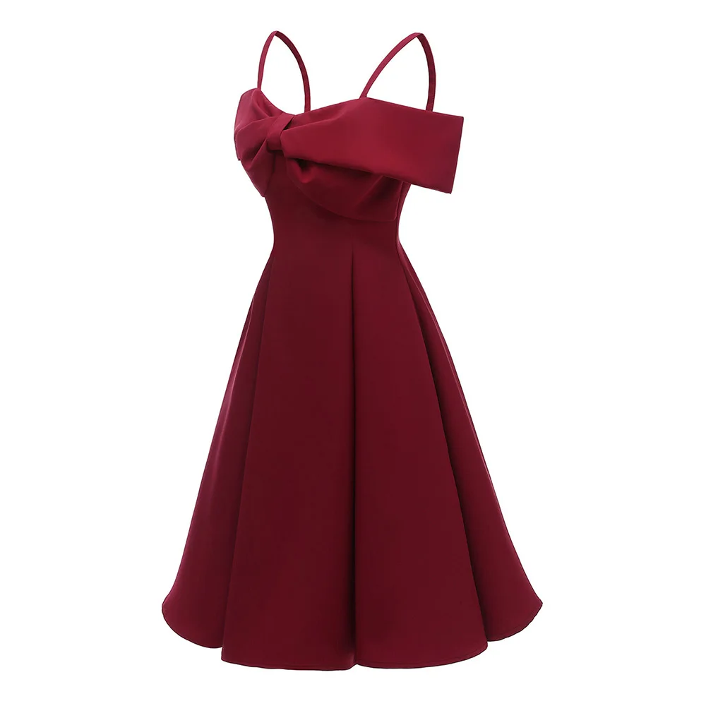 Бордовое коктейльное платье Dressv недорогое модное с открытыми плечами и