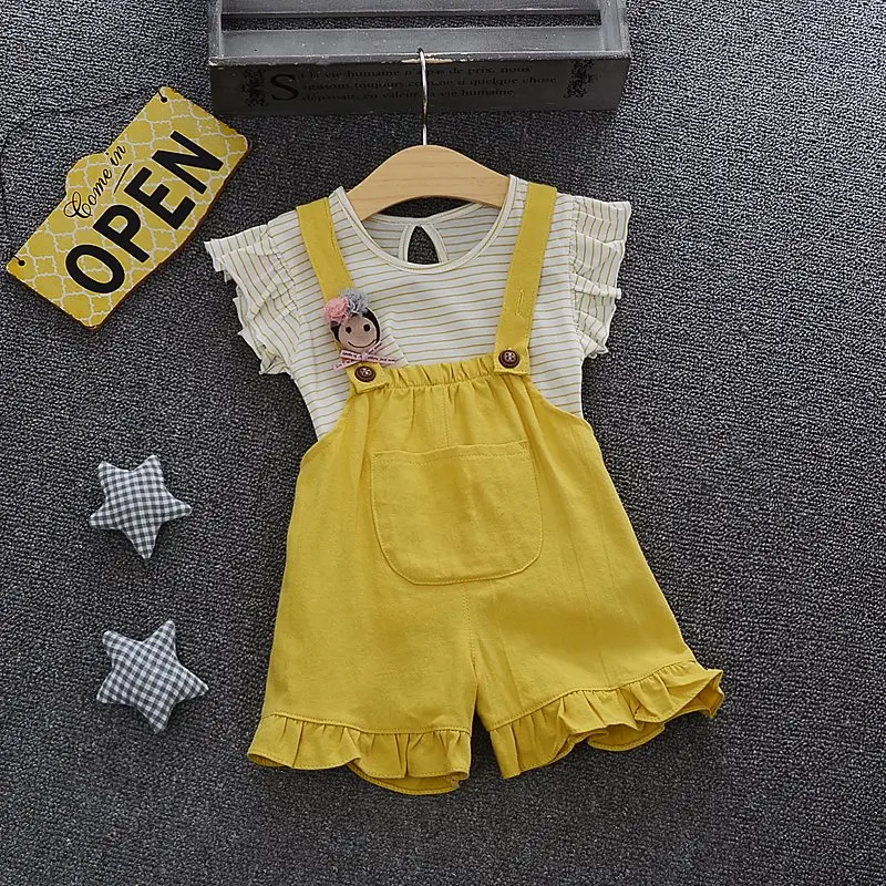 Летние Новорожденных Девочек Одежда футболка + Шорты/Брюки Набор Детей детская