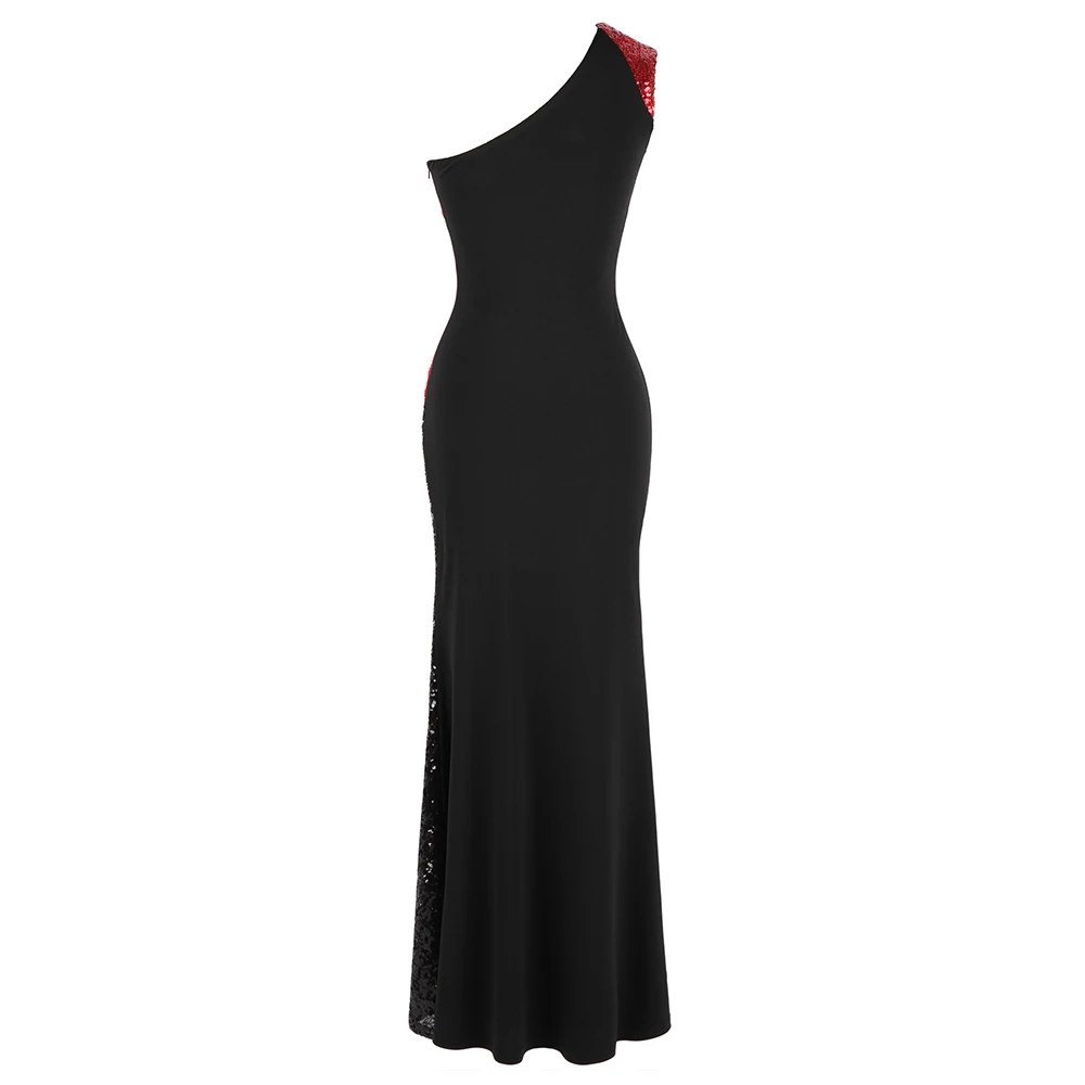 Женское вечернее платье с блестками Angel fashions Черное и красное плиссированное