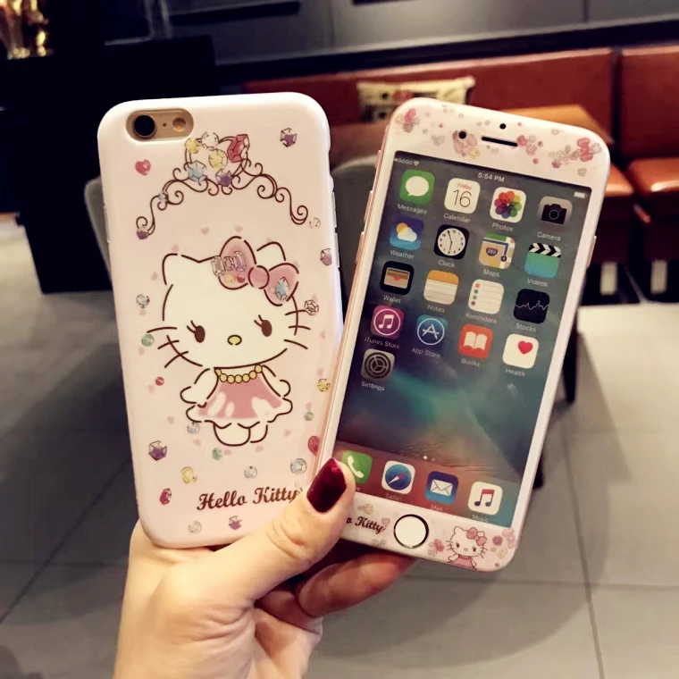 Для iphone 8 plus Китти Кэт розовый TPU Защитный чехол + закаленное Стекло Экран