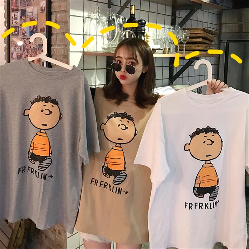 Женская футболка средней длины с принтом новинка 2019 года Корейская свободная