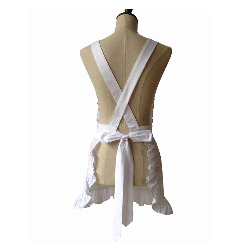 Женский кухонный фартук элегантный белый Хлопковый с оборками в японском стиле