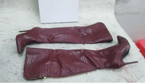 as picture Botas Mujer; сапоги до бедра со змеиным принтом; женские высокие сапоги на высоком каблуке с молнией сзади; Зимние Сапоги выше колена с острым носком - Цвет: as picture