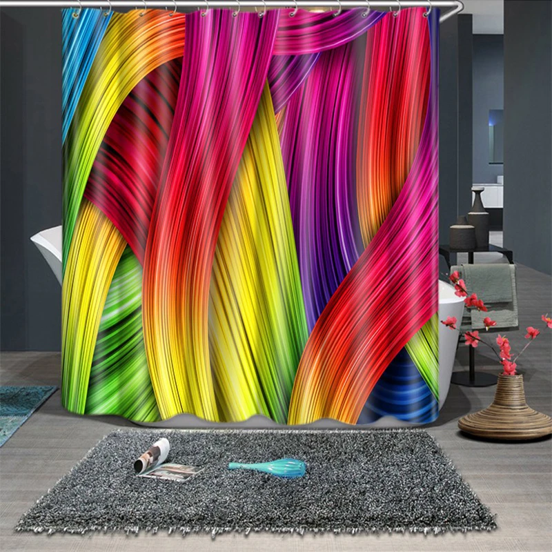 Занавеска для душа с 3d рисунком цветных цветов утепленная Водонепроницаемая