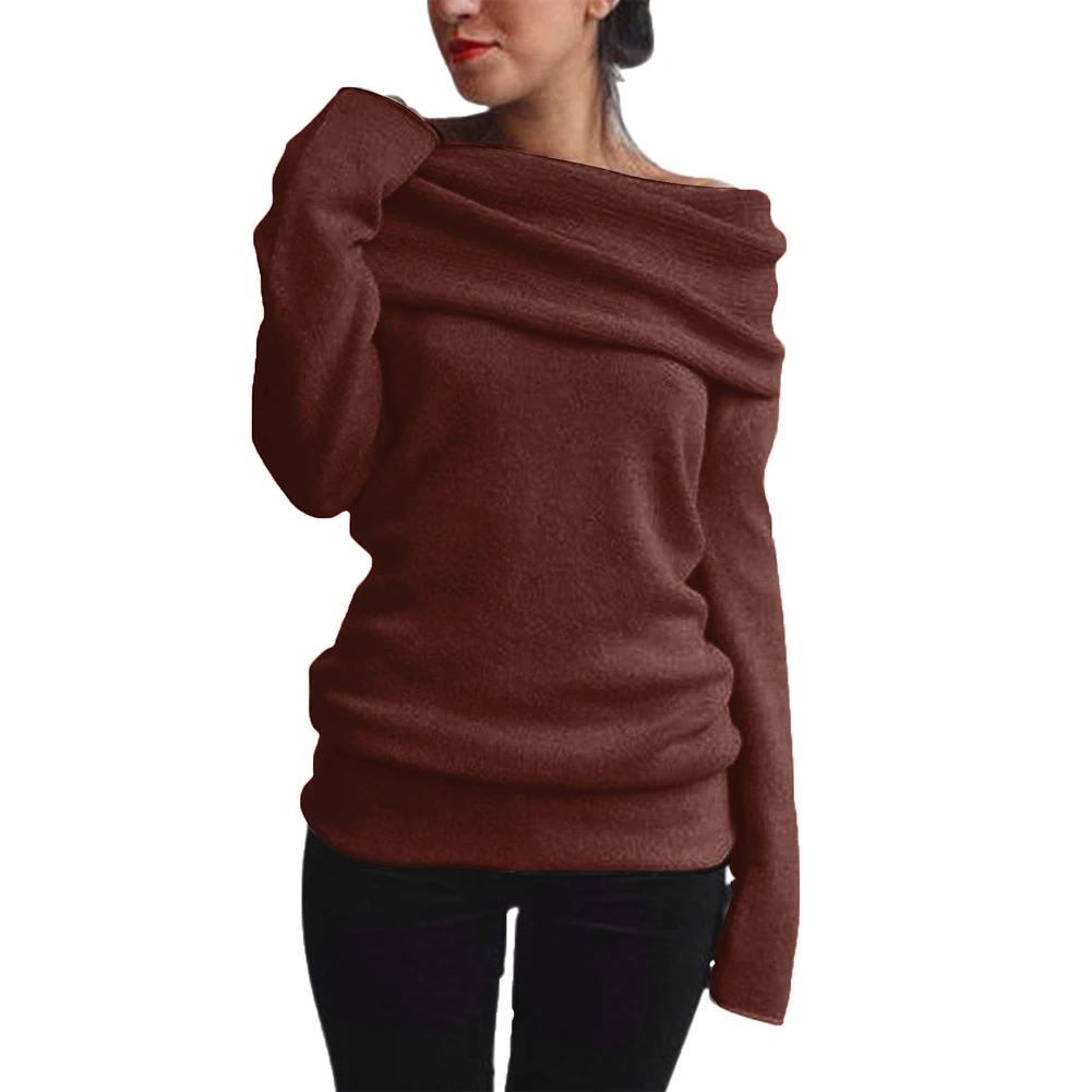 Бургундия Anself 5XL размера плюс женская одежда с открытыми плечами свитер с воротником хомут с длинным рукавом вязаный пуловер Джемпер Топ Осенняя теплая вязаная одежда - Цвет: Бургундия