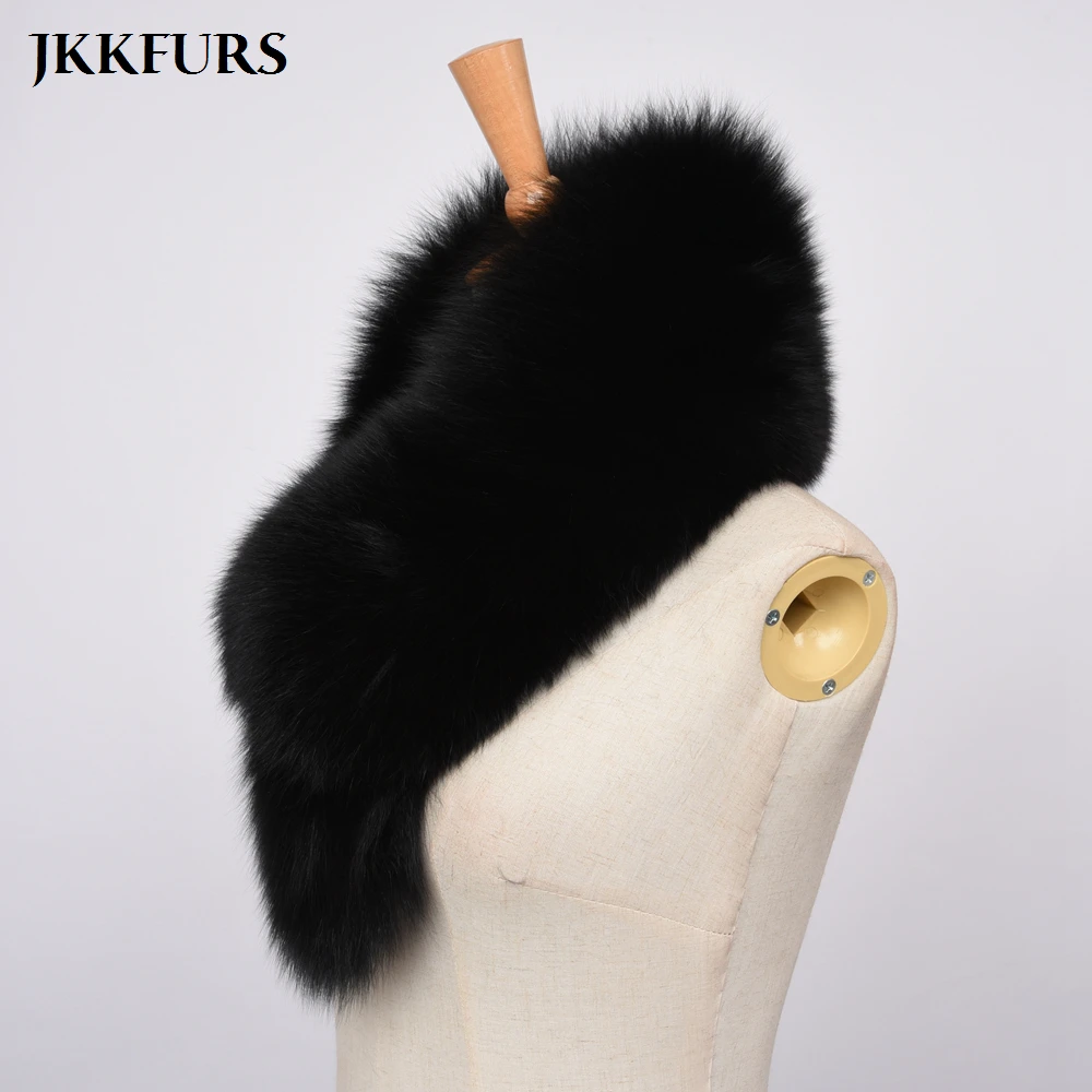 JKKFURS новые женские шарфы из натурального Лисьего меха зимние толстые теплые модные стильные высококачественные натуральный меховой шарф S7393