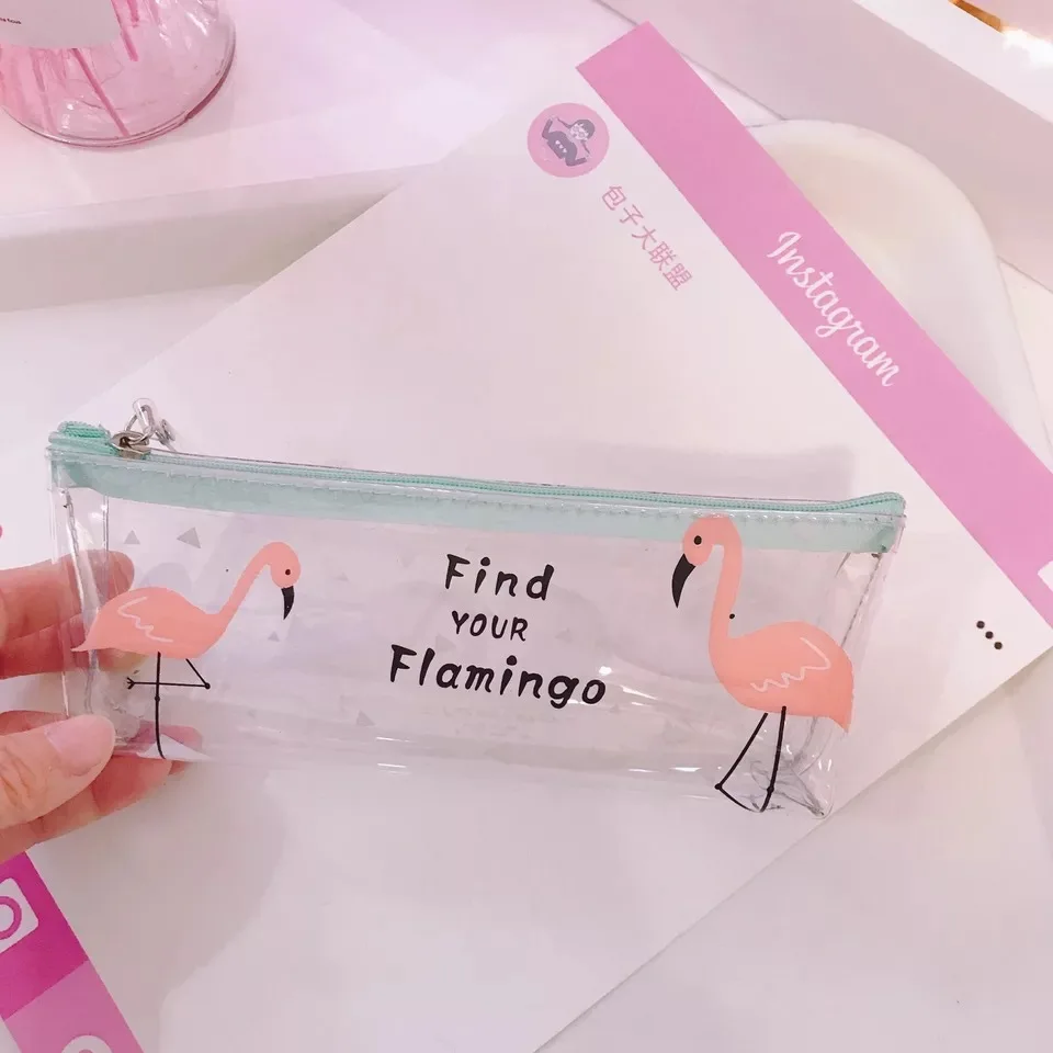 Kawaii милые розовый Фламинго Единорог пантера ПВХ Карандаш Чехол для хранения Организатор Ручка Сумки Пенал-сумочка для школьных принадлежностей канцелярские принадлежности