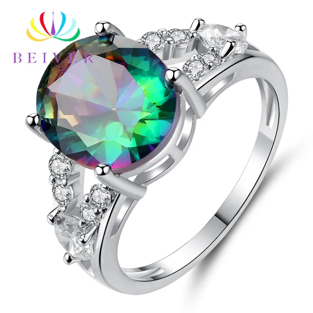 

Beiver 2021 New Arrival White Gold Color Rainbow Oval Zircon Promise Wedding Bands Hollow Out Rings for Women Party Jewelry