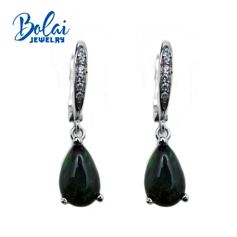 Bolaijewelry натуральный черный Эфиопский Черный Опал Peal 6*9 мм 2ct Ювелирные серьги c