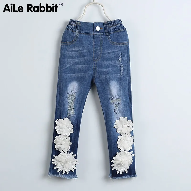 Aile Rabbit/Новинка 2019 года сезон весна осень штаны для девочек с вышитыми цветами