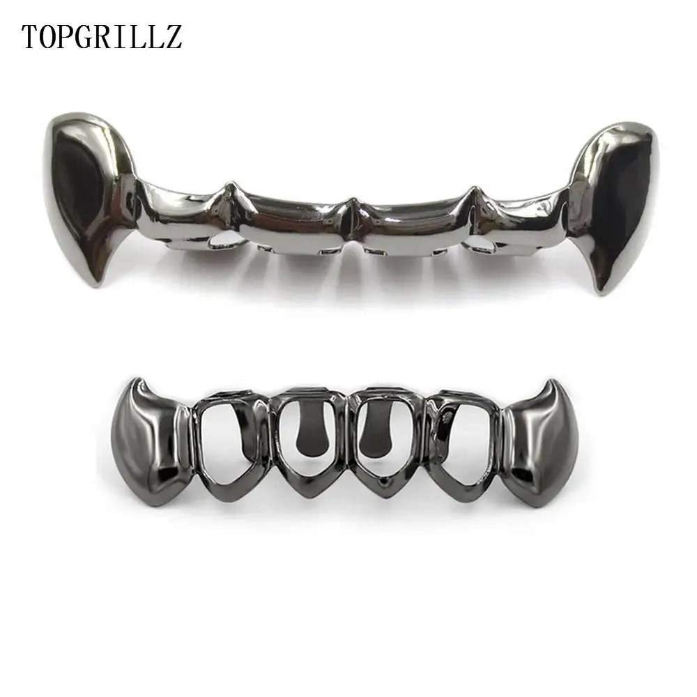 Black TOPGRILLZ позолоченный хип хоп ЗУБЫ половина Клыка Тонкий Топ Grillz полый Клык нижний набор грили - Окраска металла: Black