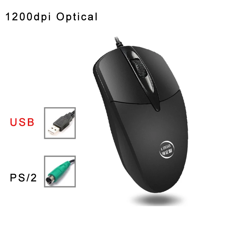 USB Проводная мышь 1200 точек/дюйм игровая PS/2 оптическая компьютерная для дома офиса
