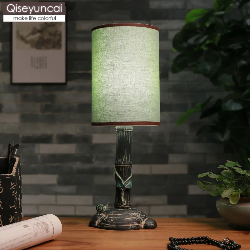 

Qiseyuncai 2019 New Chinese Vintage Bamboo-like table lamp Living room Study room Decoration Cloth Simple Bedside lamp