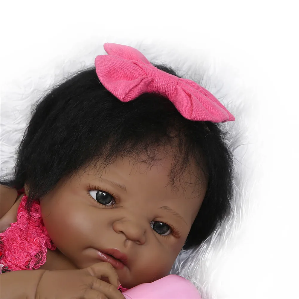 

Black doll reborn full silicone reborn baby dolls 23" lifelike new born girl rooted hair bebe alive reborn bonecas kids toy doll