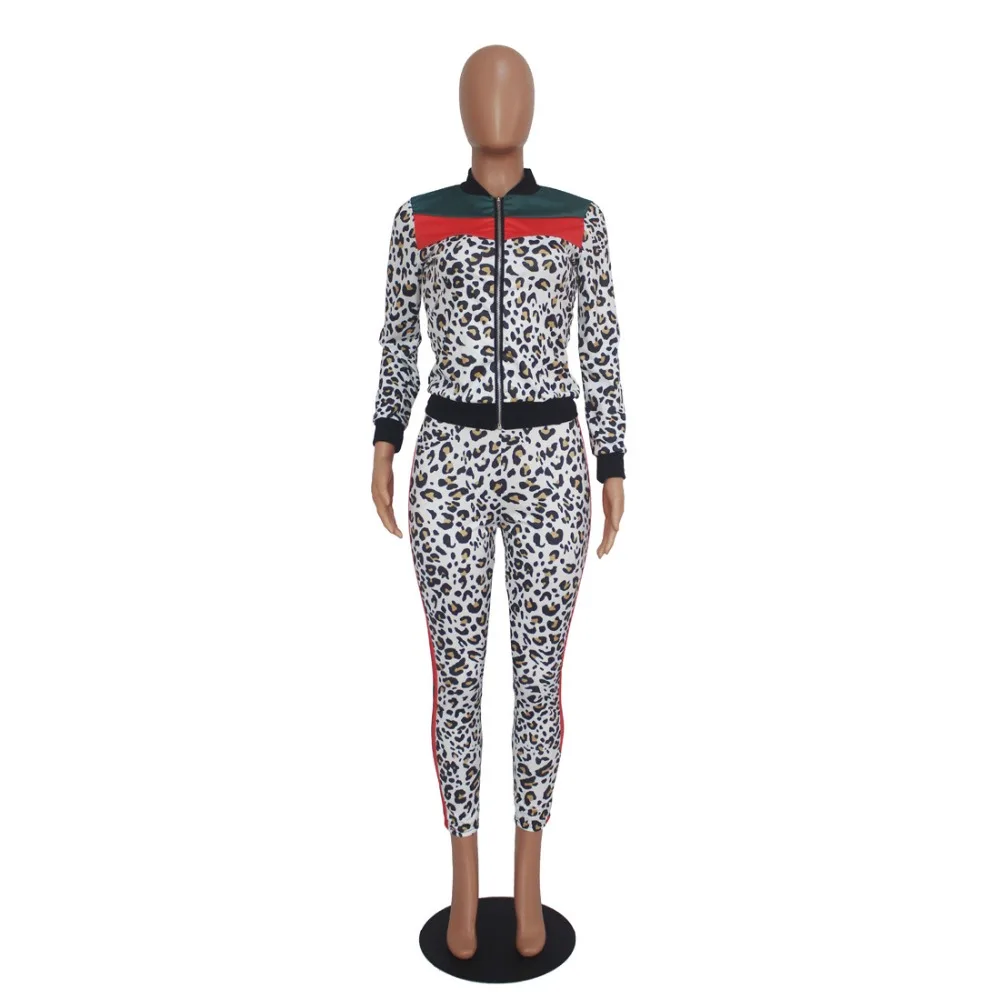 Комплект из 2 предметов с леопардовым принтом Женская куртка на молнии и штаны в