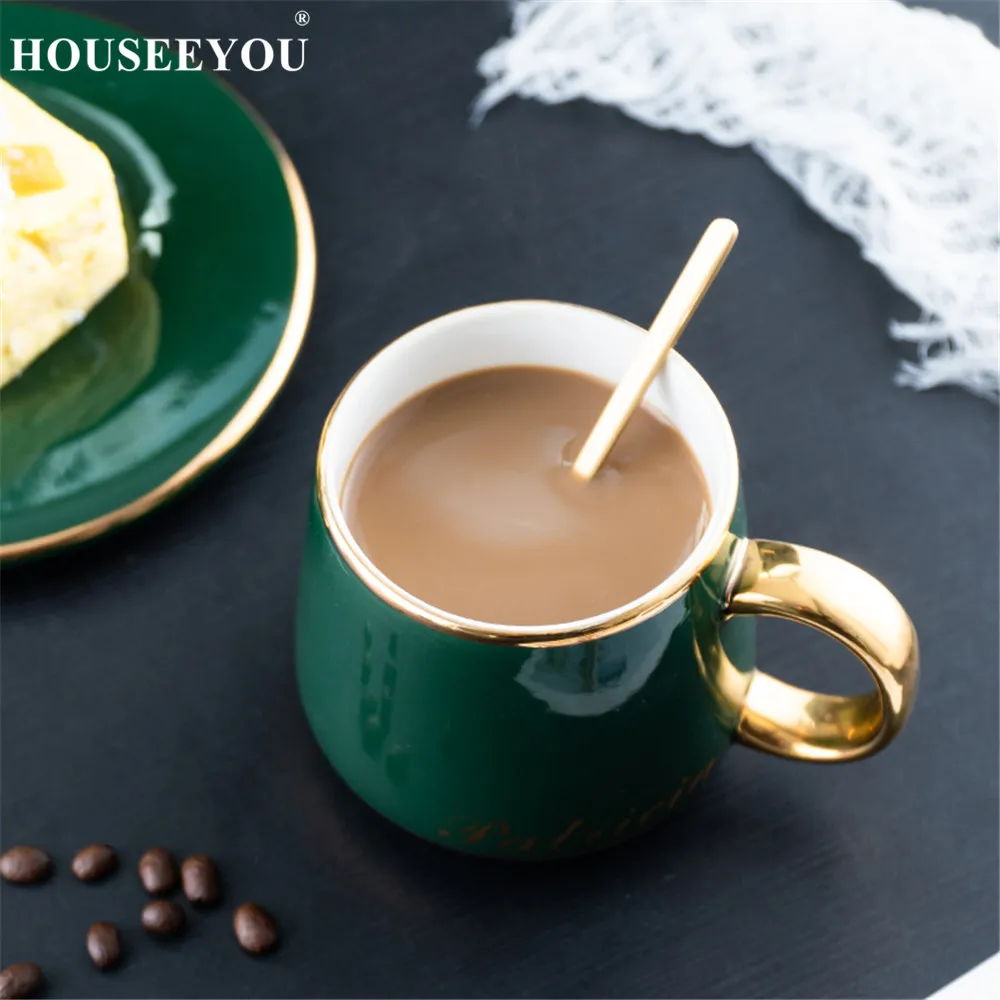 HOUSEEYOU Европейский Золотой Край зеленая кофейная чашка комплект блюдец чайные
