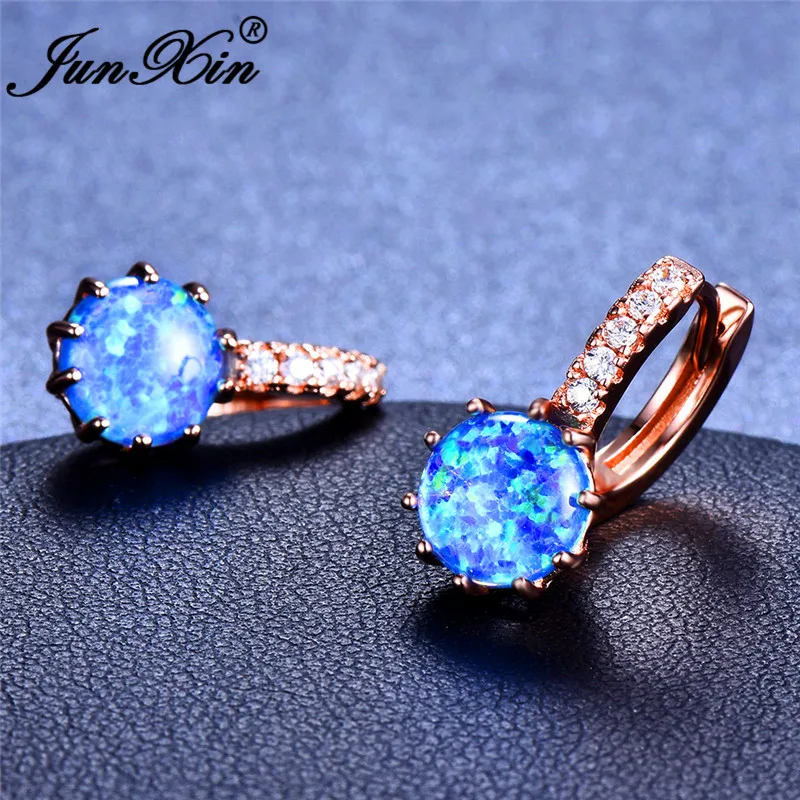 Модные женские круглые серьги-кольца Boho, серебряные Свадебные украшения 925 пробы, белые синие пожарные серьги с камнями-опалами для женщин