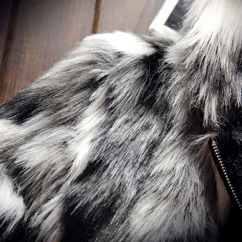 

2019 Winter New Men Long Sleeve Faux Fur Coat Large Size 7XL High Grade Mens Plus Velvet Warm Hooded Jacket