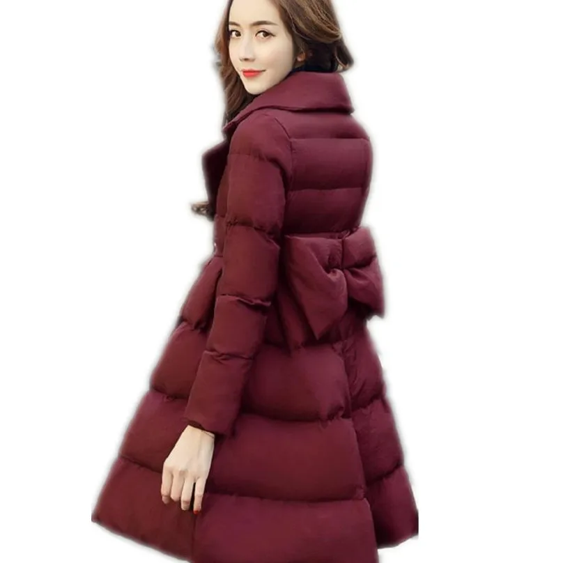 

Sweet bow long coat thick big swing a line down padded women
