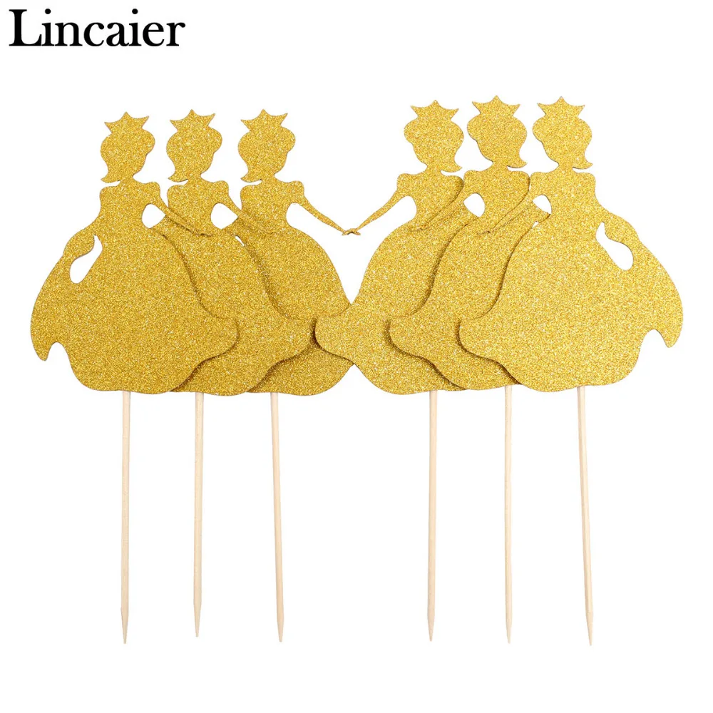 Lincaier 12 шт. золотой принцесса кекс Toppers детские украшения на день рождения для девочек Детские аксессуары для торта замороженные