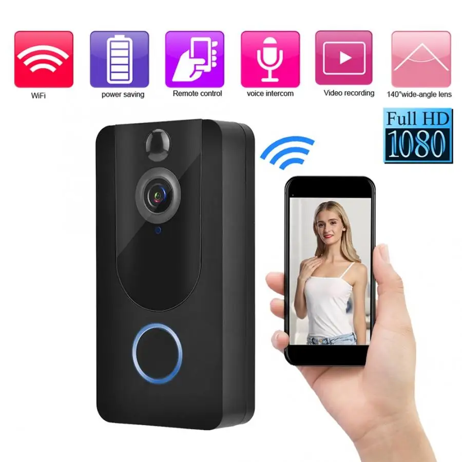 Дверной звонок Wi Fi Водонепроницаемый умный видеодомофон 1080P ночная камера запись