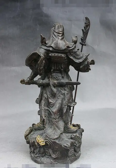 Народный Китайский Фэншуй Бронзовый дракон халат Guan Gong Yu воин Меч с изображением
