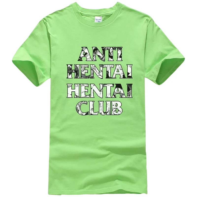 Fruit green Футболка с креативным дизайном и надписью «Anti Hentai», футболка с принтом «Hentai Club» Ahegao, мужские и женские хлопковые топы, летние крутые футболки унисекс T390 - Цвет: Fruit green