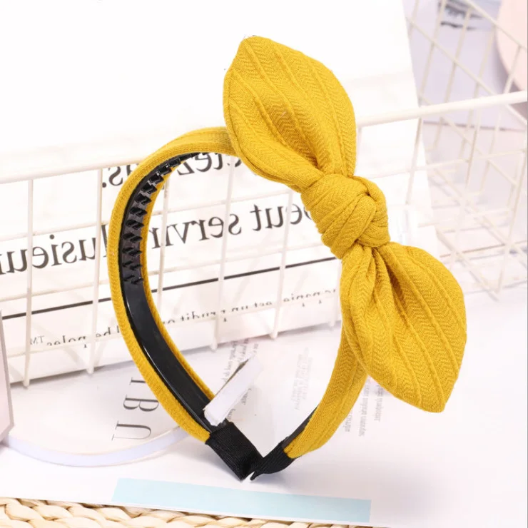 Цвет: желтый Headband for Women Bezel Hair Accessories Girls Knot Hairband Korean Style Fashion Hiar Bows Rabbit Ears Headwear VERVAE - Цвет: Цвет: желтый