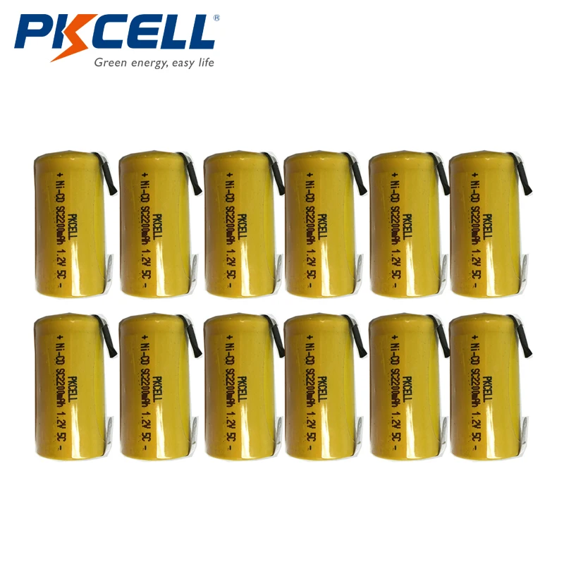 12 шт. PKCELL NiCd аккумуляторная батарея Sub C SC 1 2 V 2200mAh Ni Cd батареи и вкладки|sc 1.2v|rechargeable