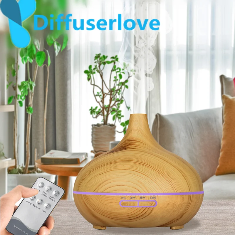 Diffuserlove, 300 мл, пульт дистанционного управления, увлажнитель воздуха, эфирное масло, диффузор под дерево, 7 цветов, меняющий светодиодный светильник, Электрический диффузор