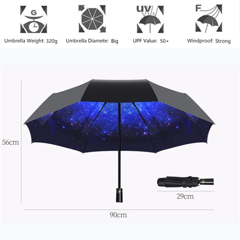 Only Jime Flowers Automatic Umbrella Fashion Three Folding Black Coating Rain and Sun Dual-use Anti-UV Female Umbrellas | Дом и сад