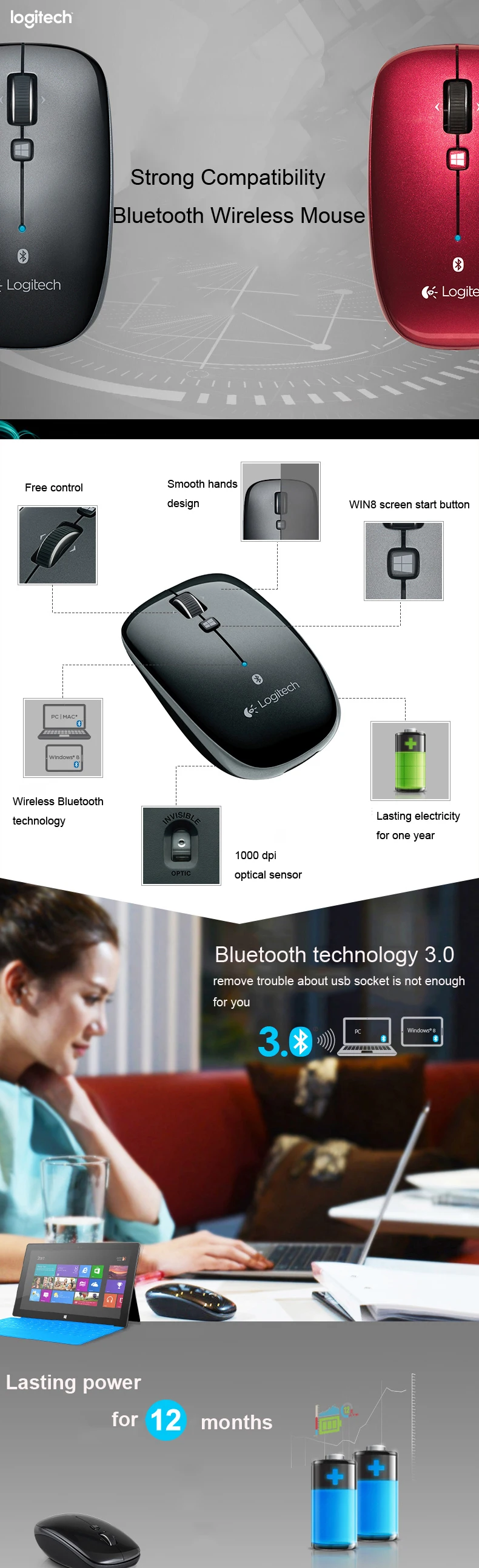 Беспроводная Bluetooth мышь logitech M557 Mac Windows Tablet компьютерные мыши без розничной коробки