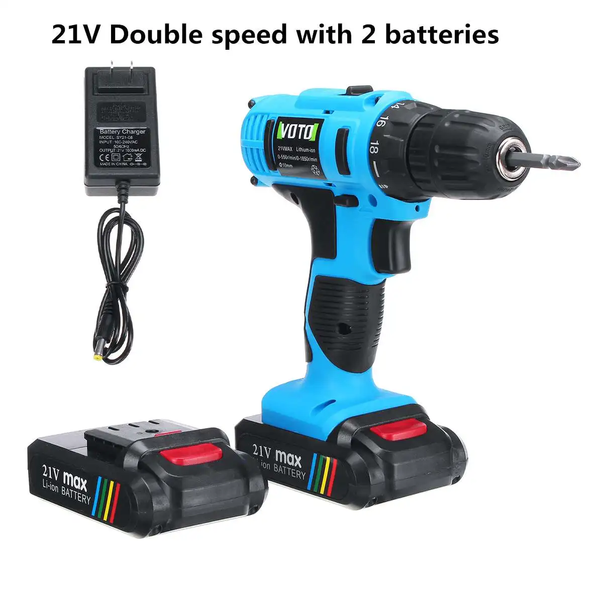 21V Double 2battery 21 в 16,8 в 12 В Электрическая отвертка аккумуляторная дрель Двойная скорость литиевая аккумуляторная ударная отвертка бытовые электроинструменты - Цвет: 21V Double 2battery