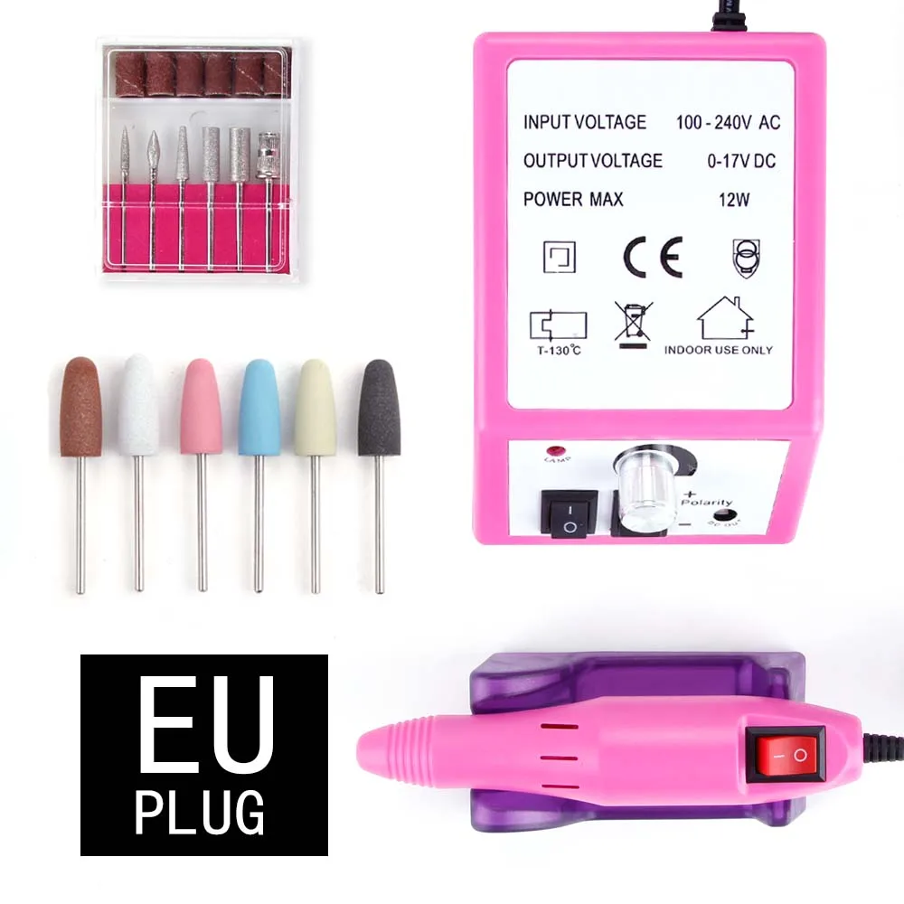 Pink machine Set10 Дрель для ногтей, электрический аппарат для маникюра, гель для удаления кутикулы, фрезерные керамические сверла, набор фрез для педикюра, машинка для маникюра, дизайн ногтей - Цвет: Pink machine Set10