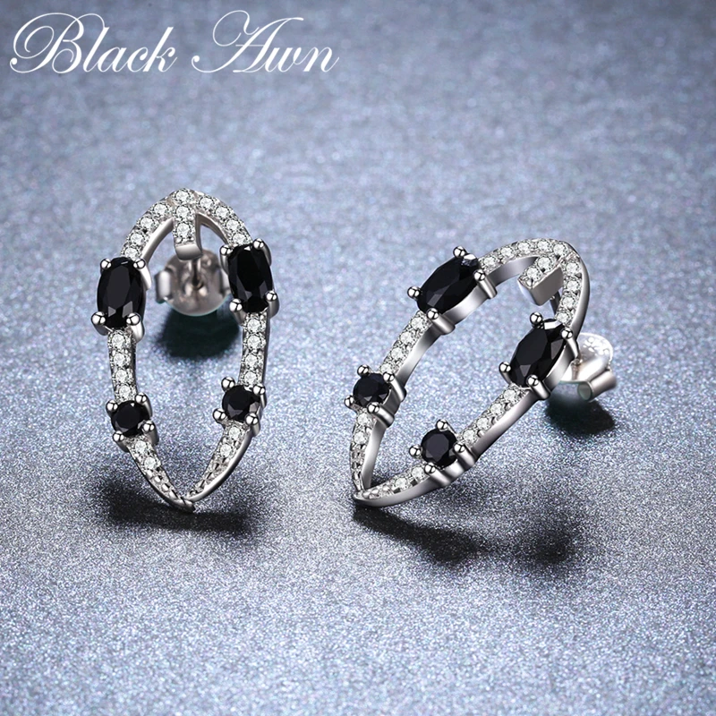 Black Awn   New Hyperbole 925 Sterling Silver Black Spinel Trendy Engagement Earrings for Women Fine Jewelry Gift Bijoux I138