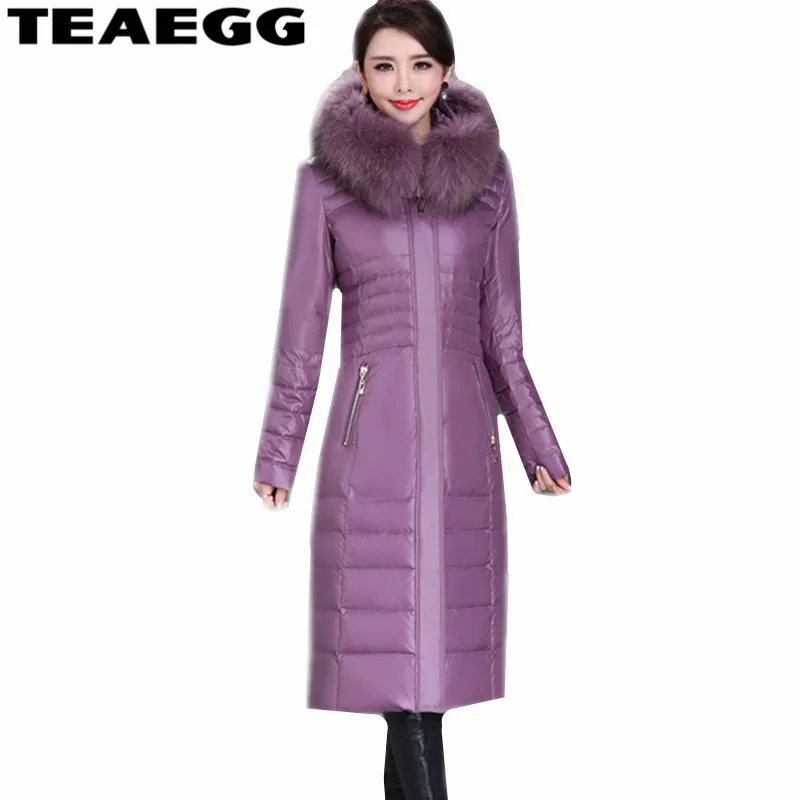 Женская парка с воротником из натурального меха енота TEAEGG зимняя куртка на 90%