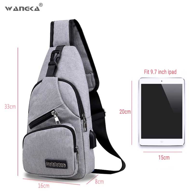WANGKA слинг через плечо USB зарядка нагрудная сумка для мужчин повседневная - Фото №1