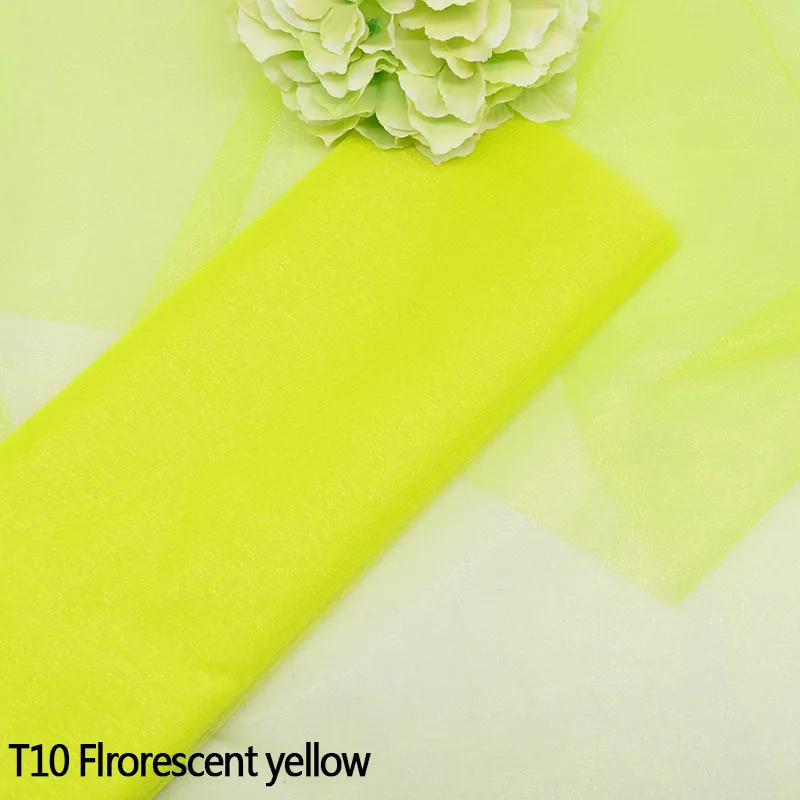 T10florescent yellow 5/10 м 45 см, белый, фиолетовый, розовый, двор с украшением в виде кристаллов Свадебные тюлевые платья прозрачная органза рулон ткани Mariage Пряжа Ленты для свадебных стульев украшения - Цвет: T10florescent yellow